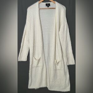 Angie M Ivory Fuzzy Long Open Boho Cardigan